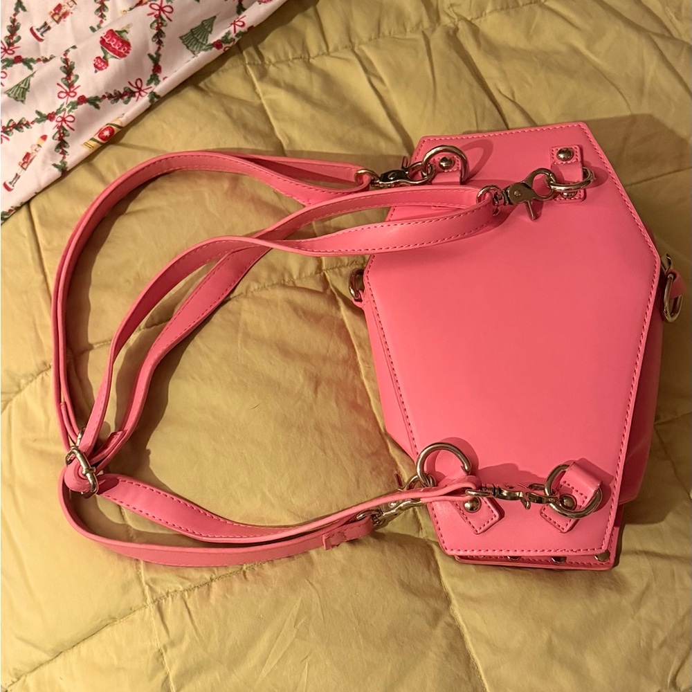 Dolls Kill Pink Coffin Crossbody Bag with Skull - Picture 2 of 9